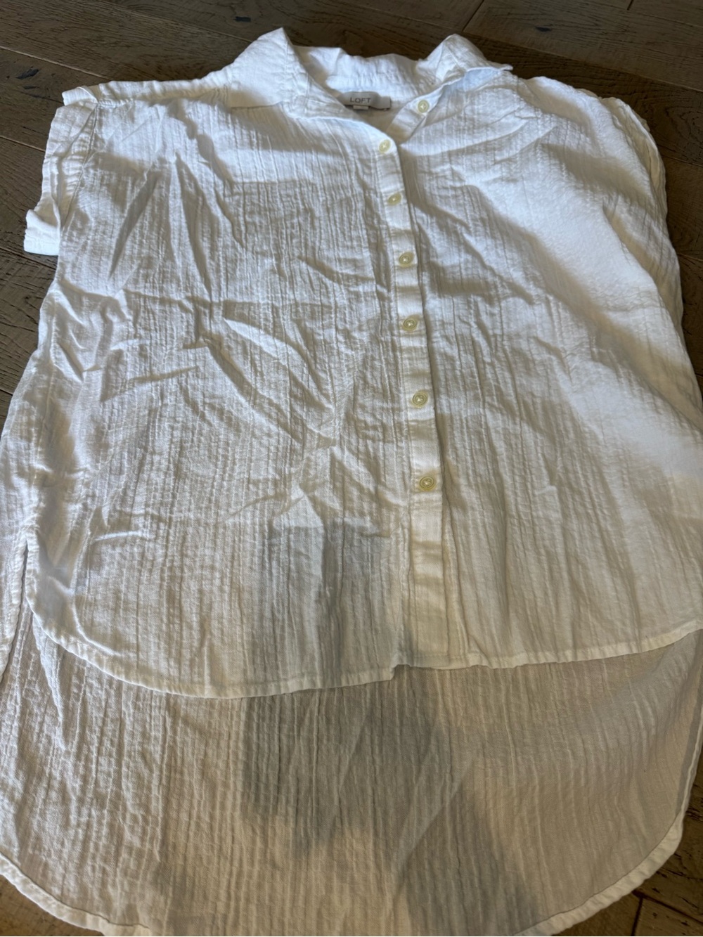 LOFT White High-Low Button-Front top
